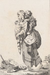 Chłopka z dwójką dzieci, ca. 1758. autorstwa Catherine Francoise Beauvarlet