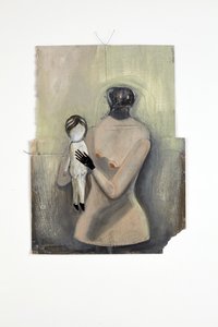 Inbetween, 2014 (papierowy kolaż, bawełniane nici, farba olejna i błyszcząca)