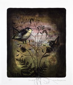 Sampler, 2016 (litografia mokulito z ręcznym kolorowaniem) autorstwa Cathie Pilkington