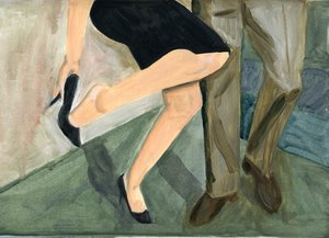 27.09.09 - Tańczyli tak mocno, że musiała zdjąć buty, 2009 (olej na papierze)