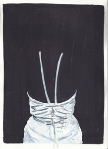 Dziewczyna na górze 1, tył, 2012 (olej i akryl na papierze) autorstwa Cathy Lomax