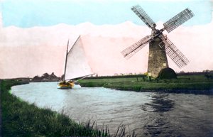 Wiatrak na Norfolk Broads, Norfolk, 1926.