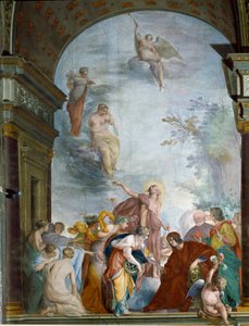 La Renommee owacjuje wyczyny Wawrzyńca Medyceusza Wspaniałego (Laurent de Medici le Magnifico) (1449-1492) Fresk Cecco Bravo (Francesco Montelatici) (1607-1661) około 1635 Florencja, Palazzo Pitti, Sala degli Argenti
