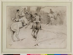 „Hold Back, Sir!”, 1904 (węgiel, pióro i atrament z białym na papierze) autorstwa Cecil Charles Windsor Aldin