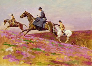 Lady Currie z synami Billem i Hamishem Polowanie na Exmoor (olej na płótnie) autorstwa Cecil Charles Windsor Aldin