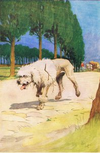 Moufflou (z opowiadania Moufflou), ilustracja z A Staircase of Stories wydanej przez Thomas Nelson & Sons Ltd 1940 (kolor lito) autorstwa Cecil Charles Windsor Aldin