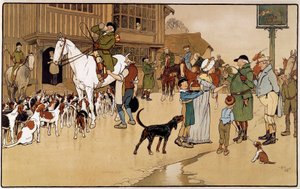 Zatrzymaj się w karczmie podczas polowania na zające. Akwarela Cecila Aldina (1870-1935) autorstwa Cecil Charles Windsor Aldin