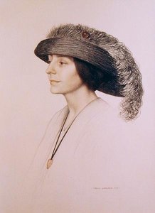 Młoda kobieta w kapeluszu z piórami autorstwa Cecil Stuart Jameson