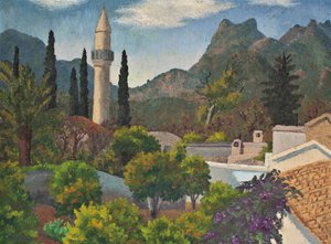 Turecka wioska z meczetem, Cypr autorstwa Cedric Morris