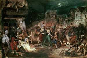 Gringoire na dworze cudów, ilustracja z rozdziału VI „Dzwonnika z Notre Dame” Victora Hugo (1802–85) 1835