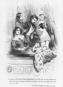 Pudełko teatralne Premiers Gentilhommes, ilustracja z „Les Illusions perdues” Honore de Balzac, opublikowana w 1842 r.