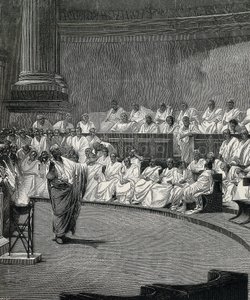 Cyceron denuncjuje spiskowca Katylinę (rycina) autorstwa Cesare (after) Maccari