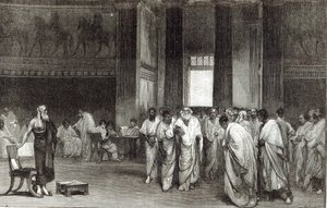 Appiusz Klaudiusz przekonujący senat do odrzucenia propozycji pokoju złożonej przez Pyrrusa, z "Godziny wypoczynku", 1891 r.