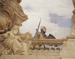 Fragment z Alegoria Włoch, fresk Cesare Mariani (1826-1901), sufit, Sala Większości, Palazzo delle Finanze (Pałac Finansów), Rzym. Włochy autorstwa Cesare Mariani