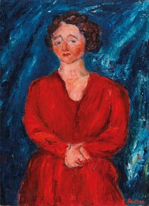 Kobieta w czerwieni na niebieskim tle, ok. 1928. autorstwa Chaim Soutine