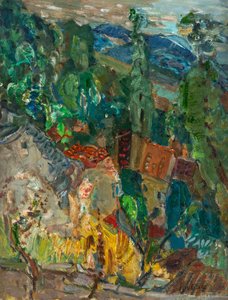 Pejzaż miejski z cyprysami, południowa Francja, lata 20.-1930. autorstwa Chaim Soutine
