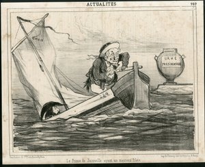 Ilustracja przedstawiająca Chama (1819-1879) w Le Charivari, ok. 1850 - Książę Joinville mający złego pilota - Wybory, Prezydent Republiki, Morska Marynarka Nautique Balneaire - Thiers Adolphe, Francois d