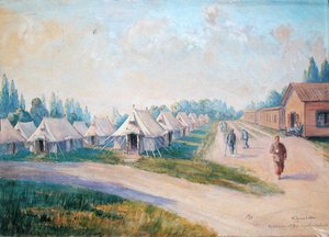 Rekonwalescencyjna dzielnica Kanadyjskiego Szpitala Wojskowego w St. Cloud (akwarela na papierze) autorstwa Charles Andre Igounet de Villers