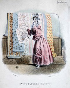 Sprzedawca tapet, ok. 1840 (kolor lito) autorstwa Charles (after) Philipon