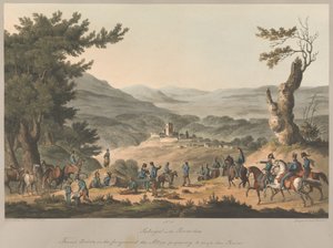 Nr 5. Sabugal nad rzeką Coa Francuzi na pierwszym planie alianci przygotowują się do przekroczenia rzeki autorstwa Charles (after) Turner