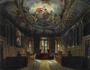 Komnata Straży Królowej, Zamek Windsor, z „Rezydencji Królewskich”, ryty przez Thomasa Sutherlanda (ur. 1785), wyd. autorstwa Williama Henry