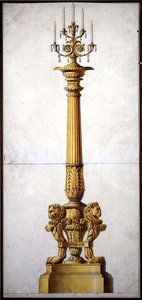 Projekt świecznika neoklasycznego, ok. 1820 (pióro i tusz z akwarelą na papierze) autorstwa Charles (attr. to) Percier