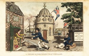 Johnny Newcome na przepustce na lądzie odwiedza Poll Raffle prostytutkę w Prospect Row autorstwa Charles (c.1797 1850) (after) Williams