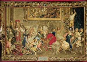 Ludwik XIV z wizytą w Fabryce Gobelinów autorstwa Charles (studio of ) Le Brun