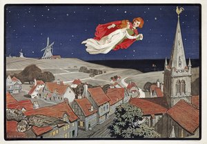 Peter and Wendy Flying from Peter Pan by JM Barrie (1860 - 1937) , pub.1904 (kolor lito)
