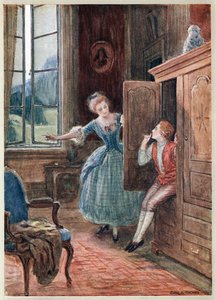 Scena z opery Mozarta Wesele Figara. (Le Nozze di Figaro), opera komiczna (opera buffa) do libretta Lorenza da Ponte (1749-1838) według Beaumarchais, wystawiona po raz pierwszy 1 maja 1786 w Burgtheater w Wiedniu.