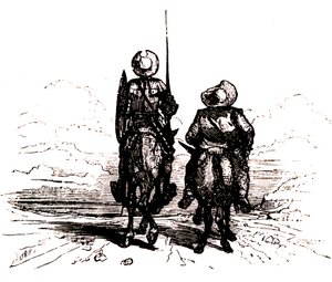 Don Kichot na koniu, obok Sancho na ośle autorstwa Charles Albert d