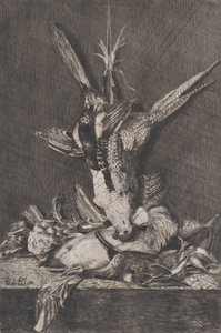 Trofeum myśliwskie z ptakami łownymi i karczochami, 1850-1900. autorstwa Charles Alphonse Deblois