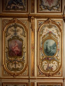 Malowany panel autorstwa Charles-Andre Van Loo (1684-1745), Chateau de Fontainebleau, Francja