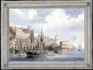 Vue de Malte (Widok na Maltę) (wielki port Valletty z Fortem Sant Angelo) - Obraz Charlesa Andrew Dyce