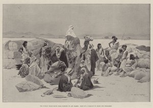 Nubijski Szlak Handlowy z Korosko do Abu Hamed, zatrzymanie karawany Arabów i Bishareen autorstwa Charles Auguste Loye