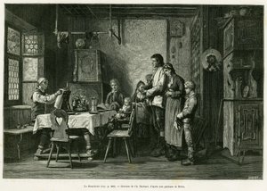 Benedycyt. Barbant według obrazu Briona, ilustrujący opowiadanie Przez Alzację i Lotaryngię, autorstwa Charlesa Grada, niemieckiego zastępcy, w 1884 r. w tour du monde 1886, w reżyserii Edouarda Chartona (1807-1890), Hachette, Paryż. autorstwa Charles Barbant