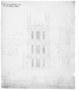 „Studium w stylu elżbietańskim”, rysunek dla Houses of Parliament, ok. 1836-40 (pióro i atrament na papierze)