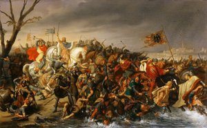 Lotar Francji pokonuje cesarza Ottona II nad brzegiem Aisne, październik 978 autorstwa Charles Barthelemy Jean Durupt