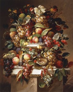 Martwa natura z winogronami i brzoskwiniami, autorstwa Charles Baum
