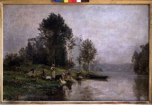 Mglisty poranek nad Oise. n.d (olej na płótnie) autorstwa Charles Beauverie