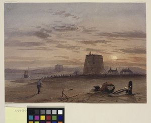 Wieża Martello w St. Leonards przed zachodzącym słońcem autorstwa Charles Bentley