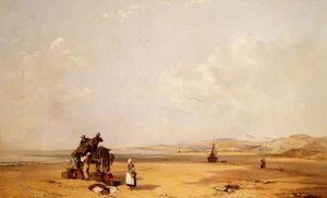 Rybacy rozładowujący swój połów na plaży w Cardigan Bay autorstwa Charles Branwhite