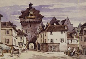 Scena uliczna w Loches, Francja (druk)