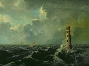 Pejzaż morski z latarnią morską (olej na pokładzie) autorstwa Charles Codman