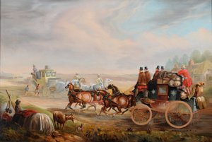 Poczta Królewska Hull-London spotykająca rydwan na drodze, ok. 1835 (olej na płótnie) autorstwa Charles Cooper Henderson
