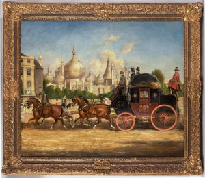Wagon pocztowy relacji Londyn-Brighton przed Royal Pavilion, Brighton