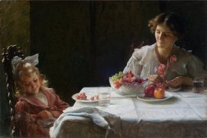 Śniadanie dla trojga 1909 (olej na płótnie) autorstwa Charles Courtney Curran