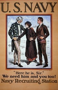 — Oto on, sir. Potrzebujemy go i ciebie też! Plakat rekrutacyjny US Navy autorstwa Charles Dana Gibson