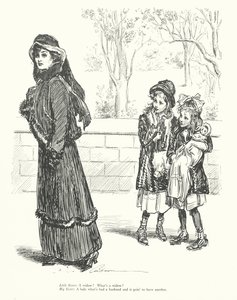Młodsza siostra: Wdowa Co to jest wdowa Starsza siostra: Dama, która miała męża i zamierza mieć kolejnego (litera). autorstwa Charles Dana Gibson