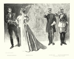 Rudolph Rassendyll, księżniczka Flavia, pułkownik Sapt, porucznik Bernenstein (litografia) autorstwa Charles Dana Gibson